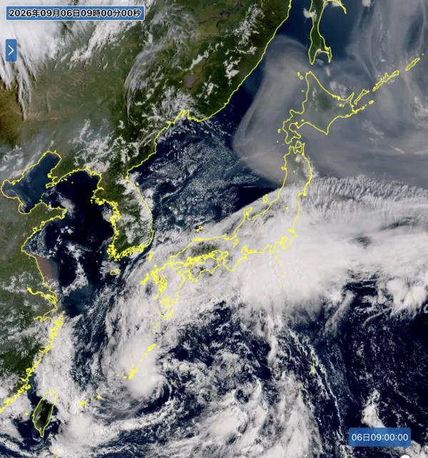 2026年9月6日9時の日本周辺の衛星可視画像