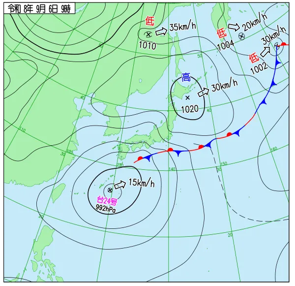 2026年9月6日9時の速報天気図