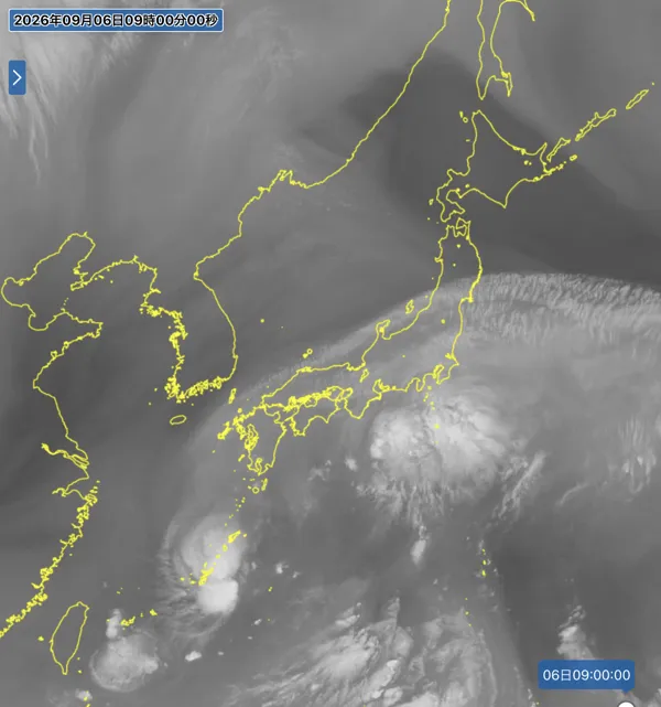 2026年9月6日9時の日本周辺の衛星水蒸気画像