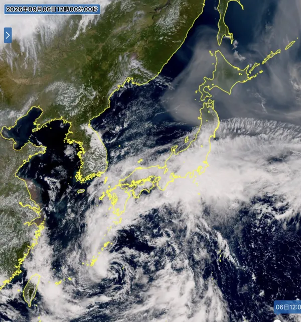 2026年9月6日12時の日本周辺の衛星可視画像