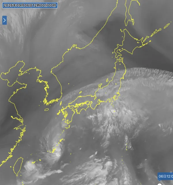 2026年9月6日12時の日本周辺の衛星水蒸気画像
