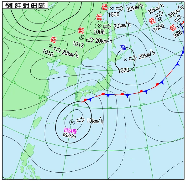 2026年9月6日15時の速報天気図