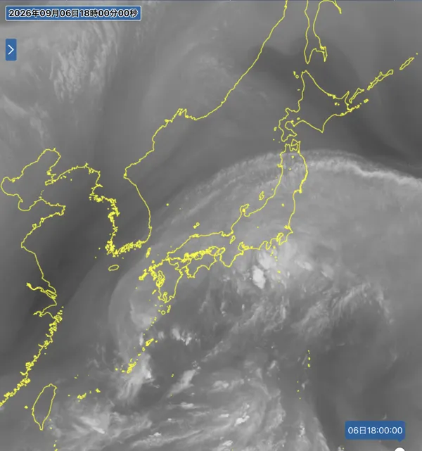 2026年9月6日18時の日本周辺の衛星水蒸気画像