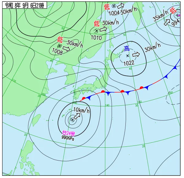 2026年9月6日21時の速報天気図