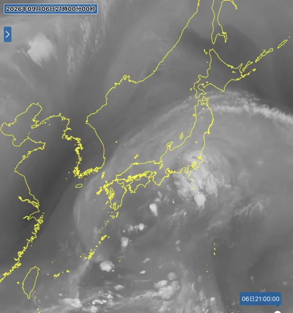 2026年9月6日21時の日本周辺の衛星水蒸気画像