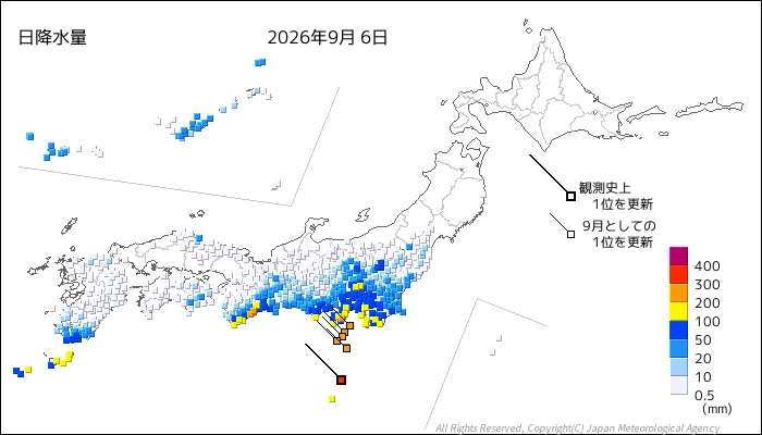 日本のアメダス日降水量の図