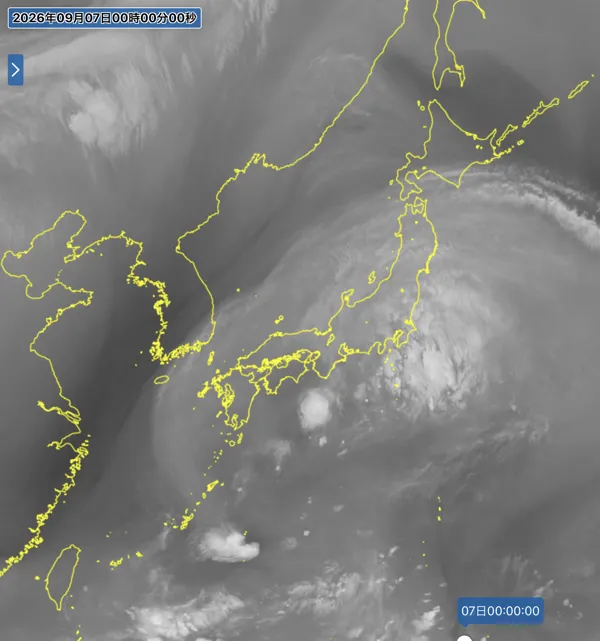 2026年9月6日24時の日本周辺の衛星水蒸気画像