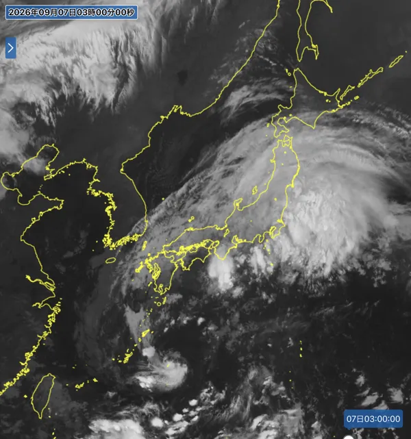 2026年9月7日3時の日本周辺の衛星赤外画像