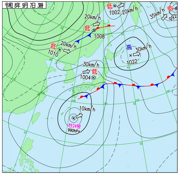 2026年9月7日3時の速報天気図