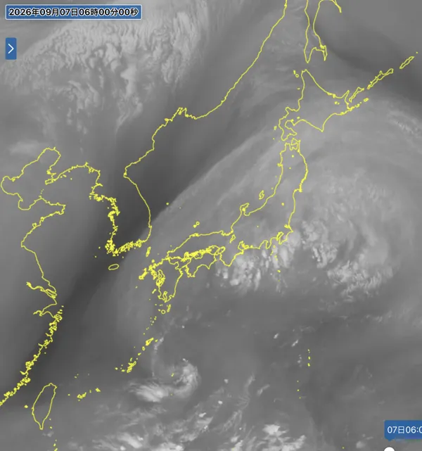 2026年9月7日6時の日本周辺の衛星水蒸気画像