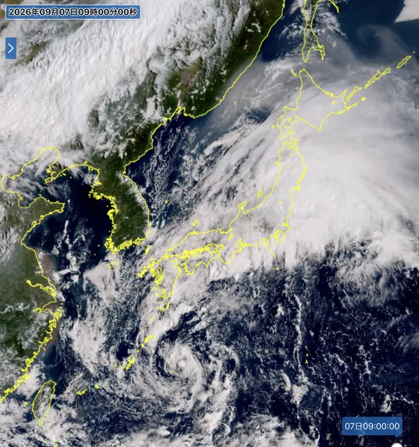 2026年9月7日9時の日本周辺の衛星可視画像