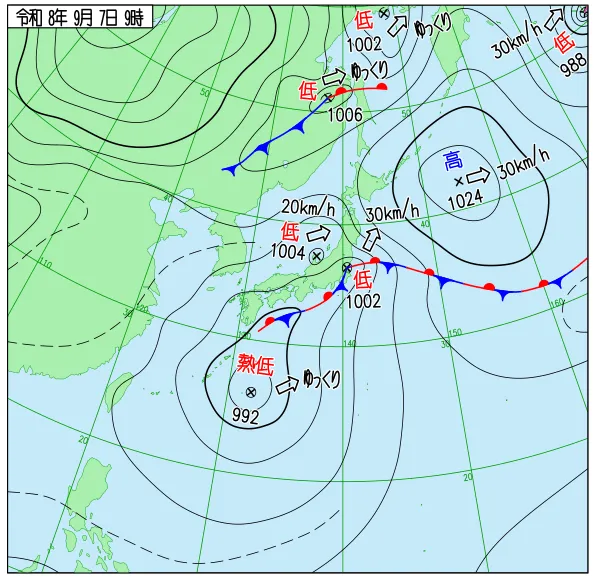 2026年9月7日9時の速報天気図