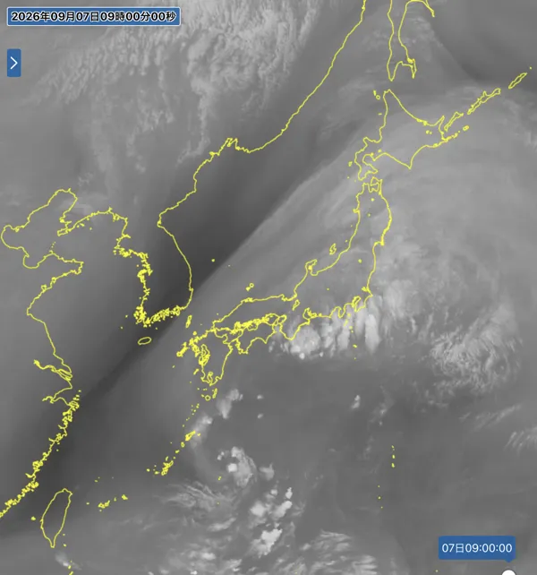 2026年9月7日9時の日本周辺の衛星水蒸気画像