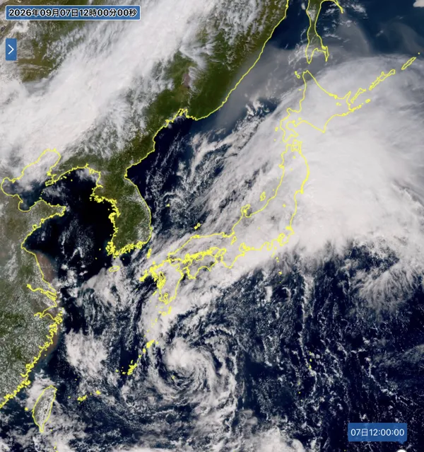 2026年9月7日12時の日本周辺の衛星可視画像