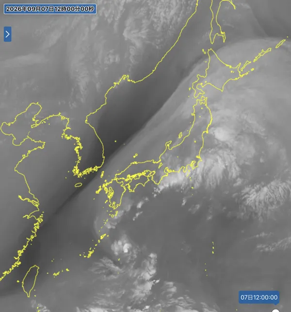 2026年9月7日12時の日本周辺の衛星水蒸気画像