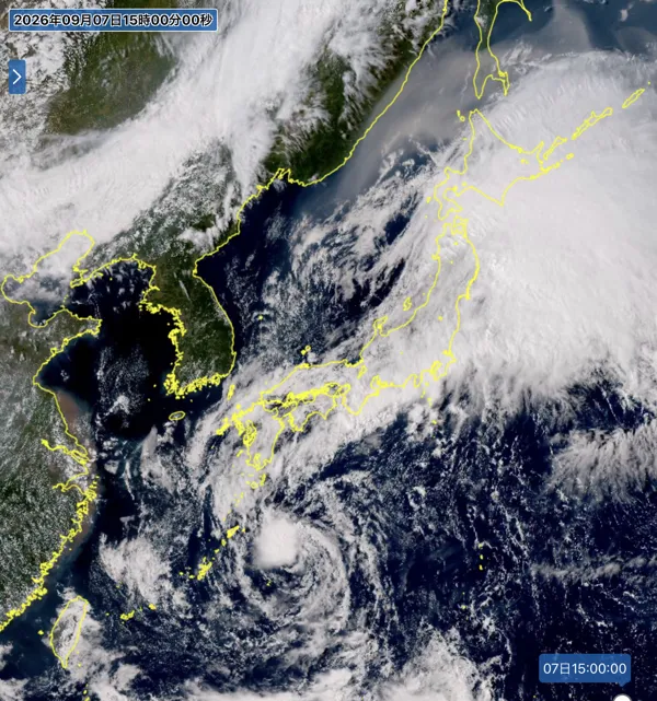2026年9月7日15時の日本周辺の衛星可視画像