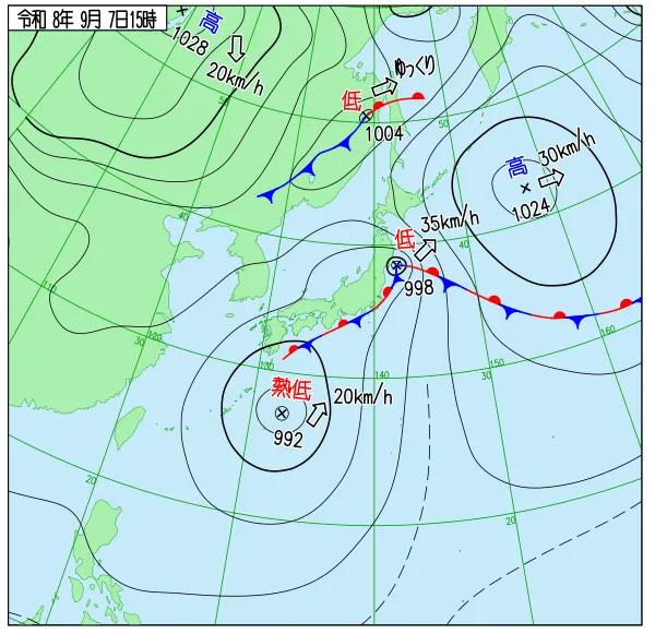 2026年9月7日15時の速報天気図