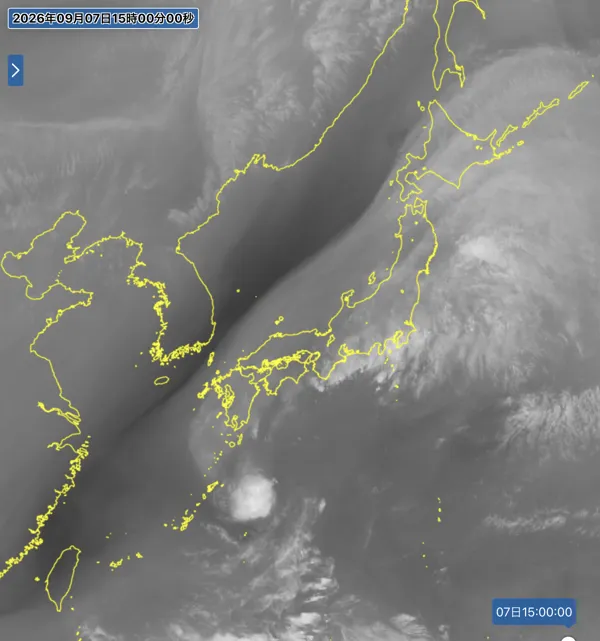 2026年9月7日15時の日本周辺の衛星水蒸気画像
