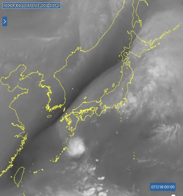 2026年9月7日18時の日本周辺の衛星水蒸気画像