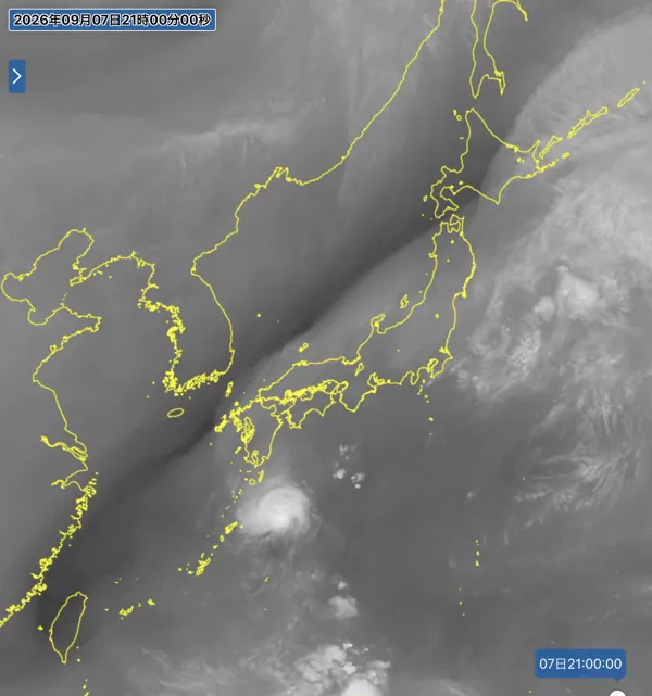 2026年9月7日21時の日本周辺の衛星水蒸気画像