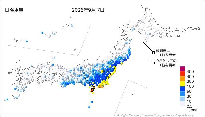 日本のアメダス日降水量の図