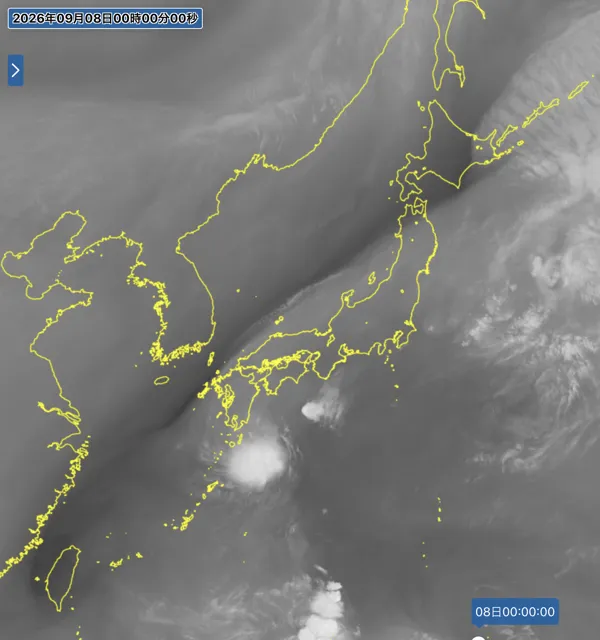 2026年9月7日24時の日本周辺の衛星水蒸気画像