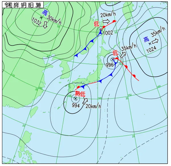 2026年9月8日3時の速報天気図