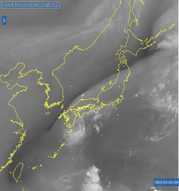 2026年9月8日3時の日本周辺の衛星水蒸気画像