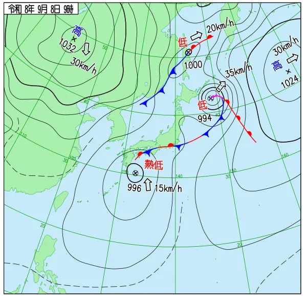 2026年9月8日9時の速報天気図