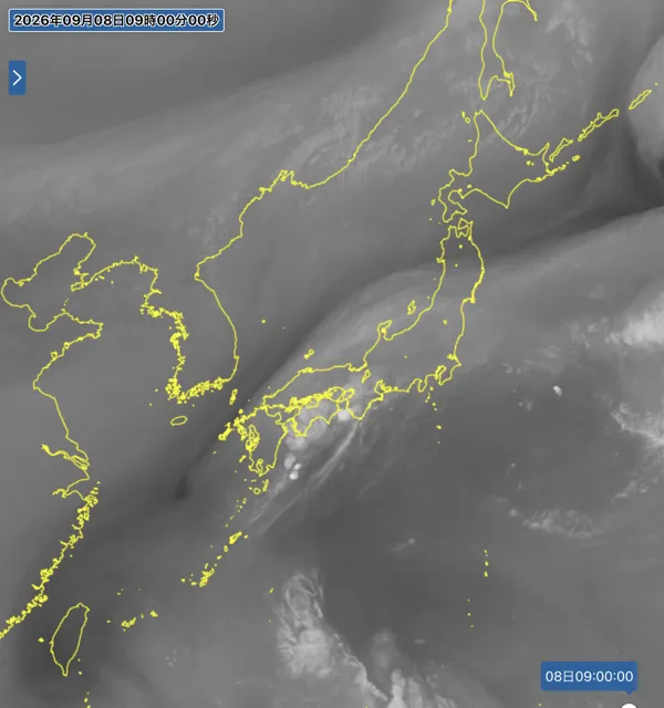 2026年9月8日9時の日本周辺の衛星水蒸気画像