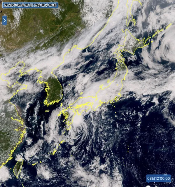 2026年9月8日12時の日本周辺の衛星可視画像
