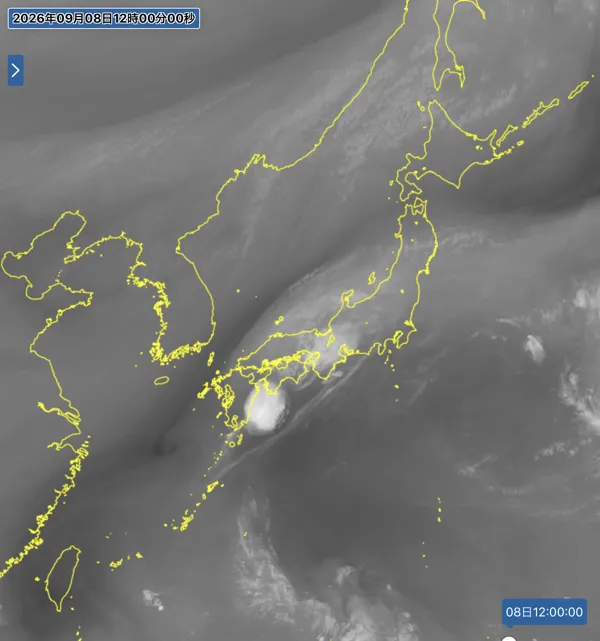 2026年9月8日12時の日本周辺の衛星水蒸気画像