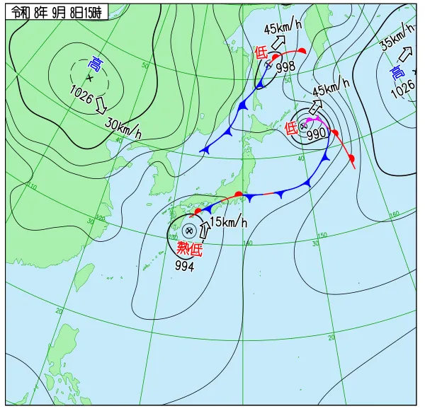 2026年9月8日15時の速報天気図