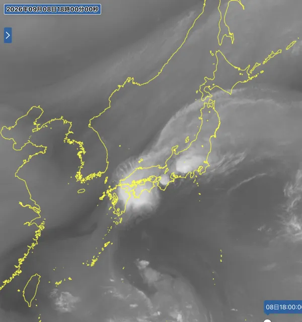 2026年9月8日18時の日本周辺の衛星水蒸気画像