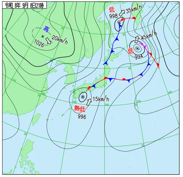 2026年9月8日21時の速報天気図
