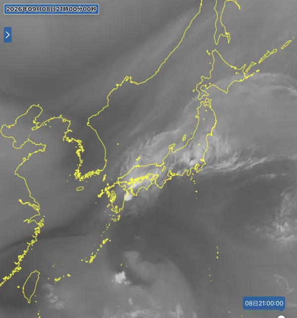 2026年9月8日21時の日本周辺の衛星水蒸気画像