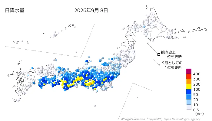 日本のアメダス日降水量の図