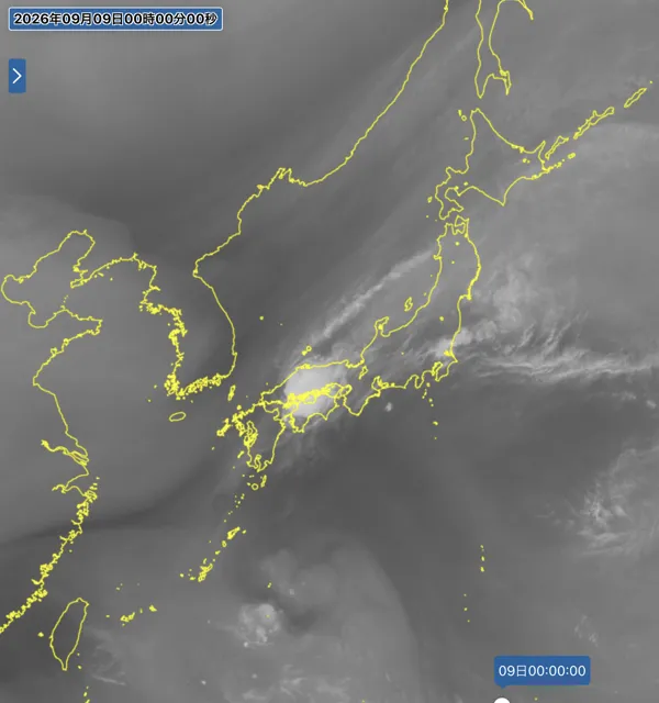 2026年9月8日24時の日本周辺の衛星水蒸気画像
