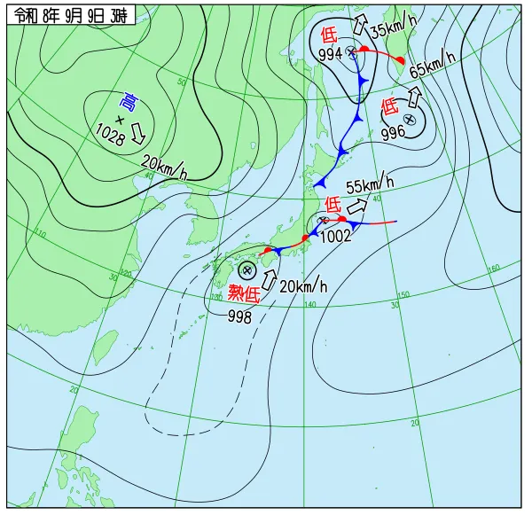 2026年9月9日3時の速報天気図