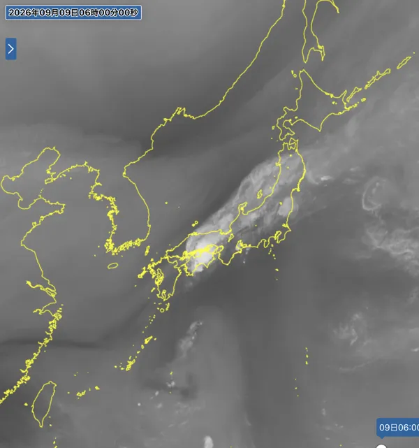 2026年9月9日6時の日本周辺の衛星水蒸気画像