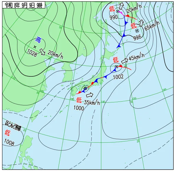 2026年9月9日9時の速報天気図
