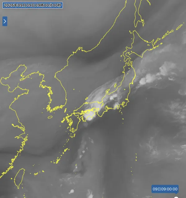2026年9月9日9時の日本周辺の衛星水蒸気画像