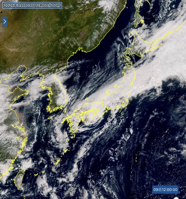 2026年9月9日12時の日本周辺の衛星可視画像