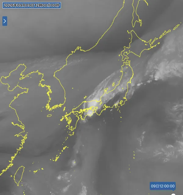 2026年9月9日12時の日本周辺の衛星水蒸気画像