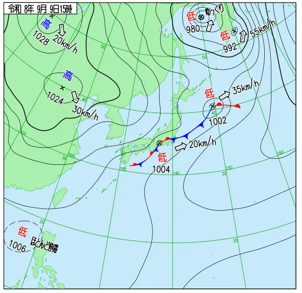 2026年9月9日15時の速報天気図