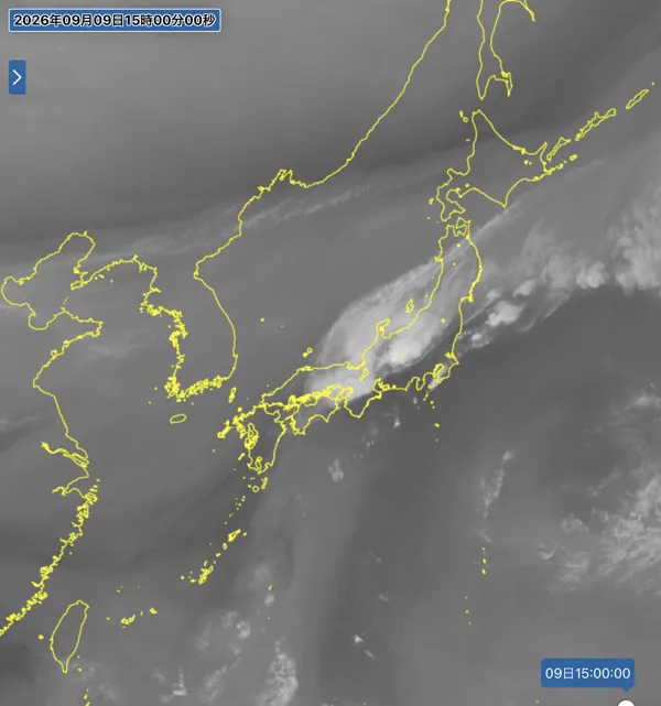 2026年9月9日15時の日本周辺の衛星水蒸気画像