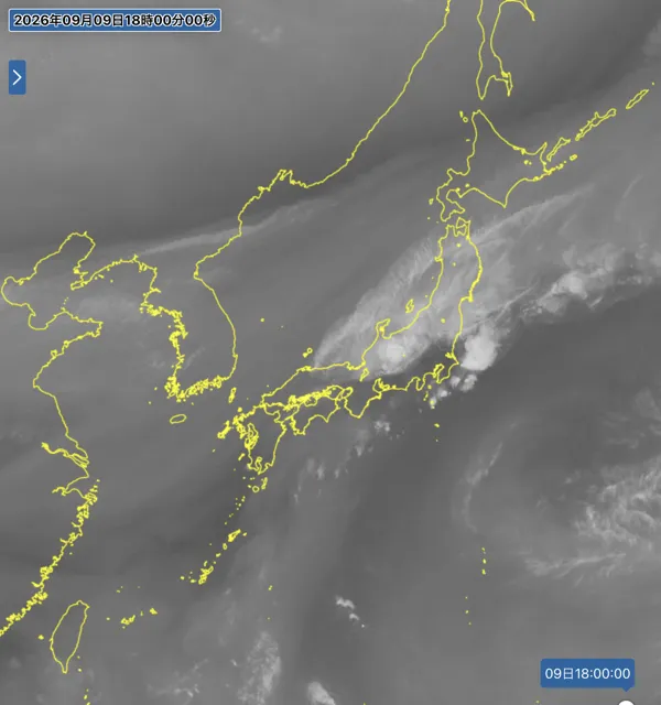 2026年9月9日18時の日本周辺の衛星水蒸気画像