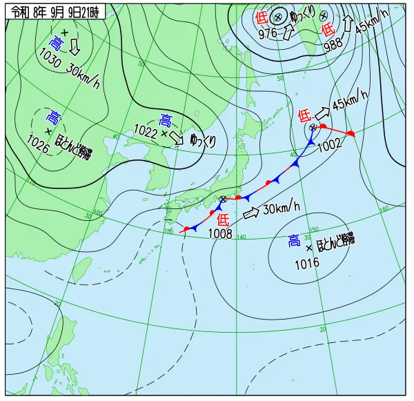 2026年9月9日21時の速報天気図