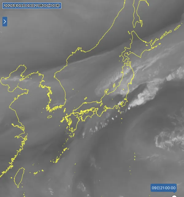 2026年9月9日21時の日本周辺の衛星水蒸気画像
