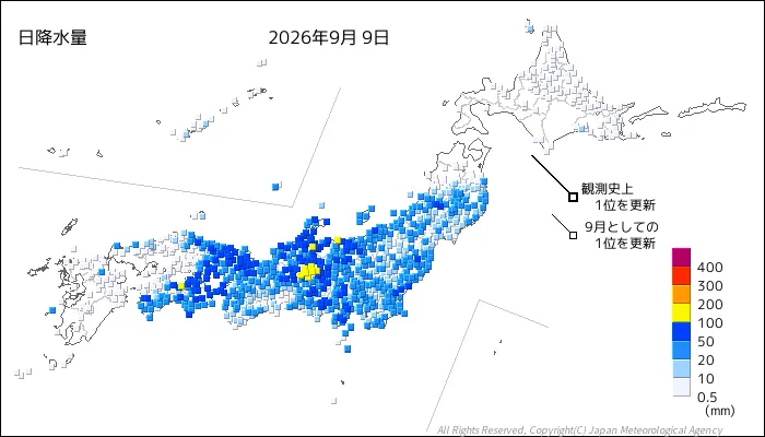 日本のアメダス日降水量の図